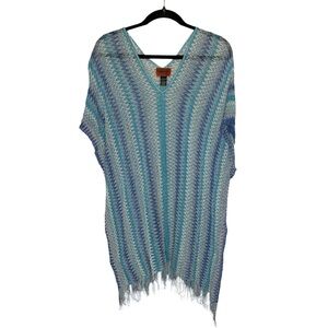 Missoni Zigzag Fringe Kaftan Cover-Up OS Blue